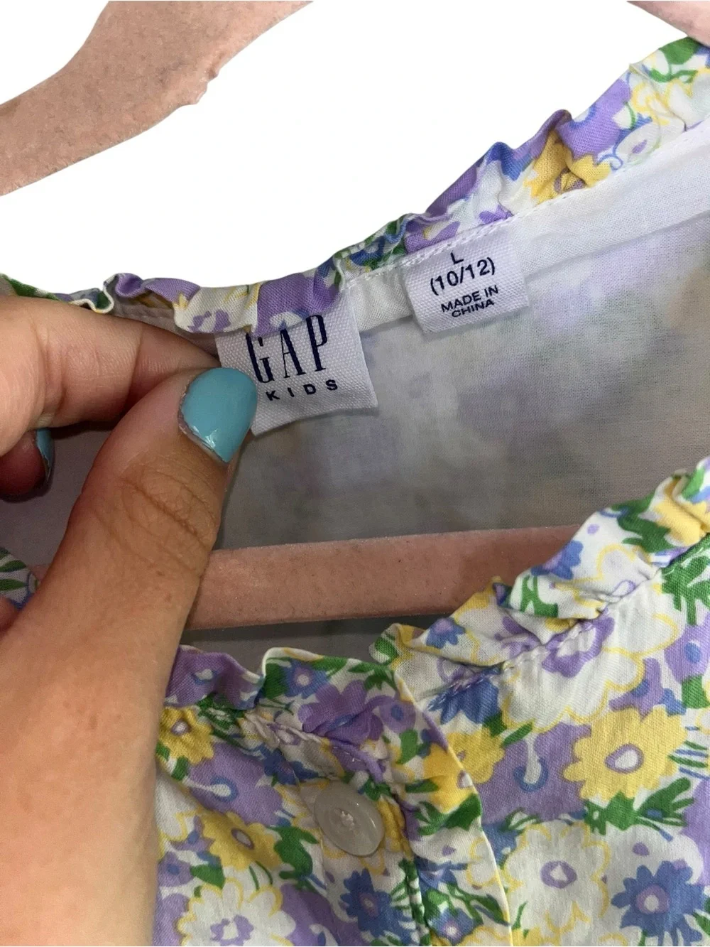 Gap Kids Girls 10/12 Purple Yellow Floral Ruffle Sleeve Button Front Dress